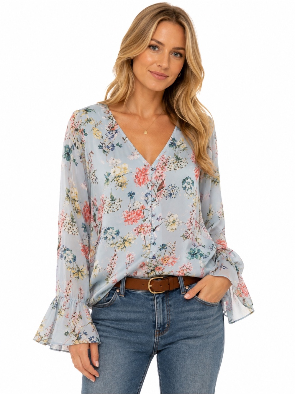 Sanctuary Floral Bell Sleeve Blouse - Like New